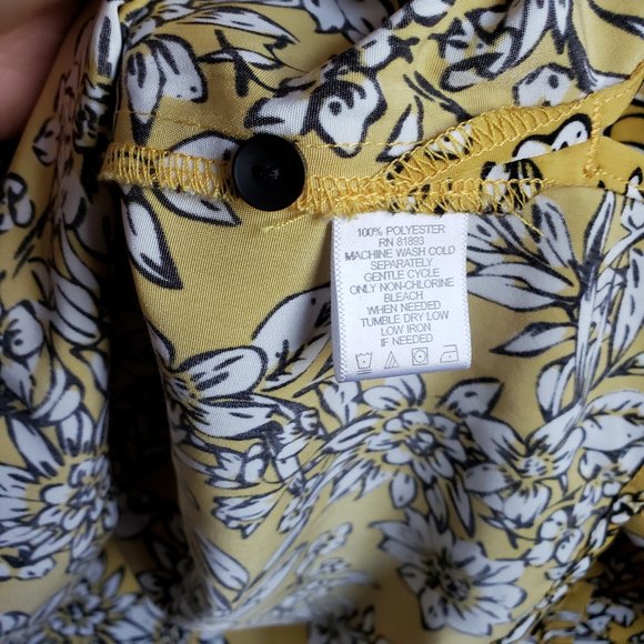 Denim & Co. | Woven Mustard Floral Button Blouse - Picture 7 of 7